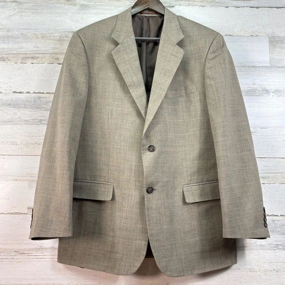 Cross & Winsor Mens 42R Tan Glen Plaid Wool 2 Button‎ Blazer Sport Coat Academia
